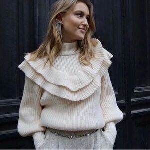 H&M Cream Ruffled Turtleneck Sweater